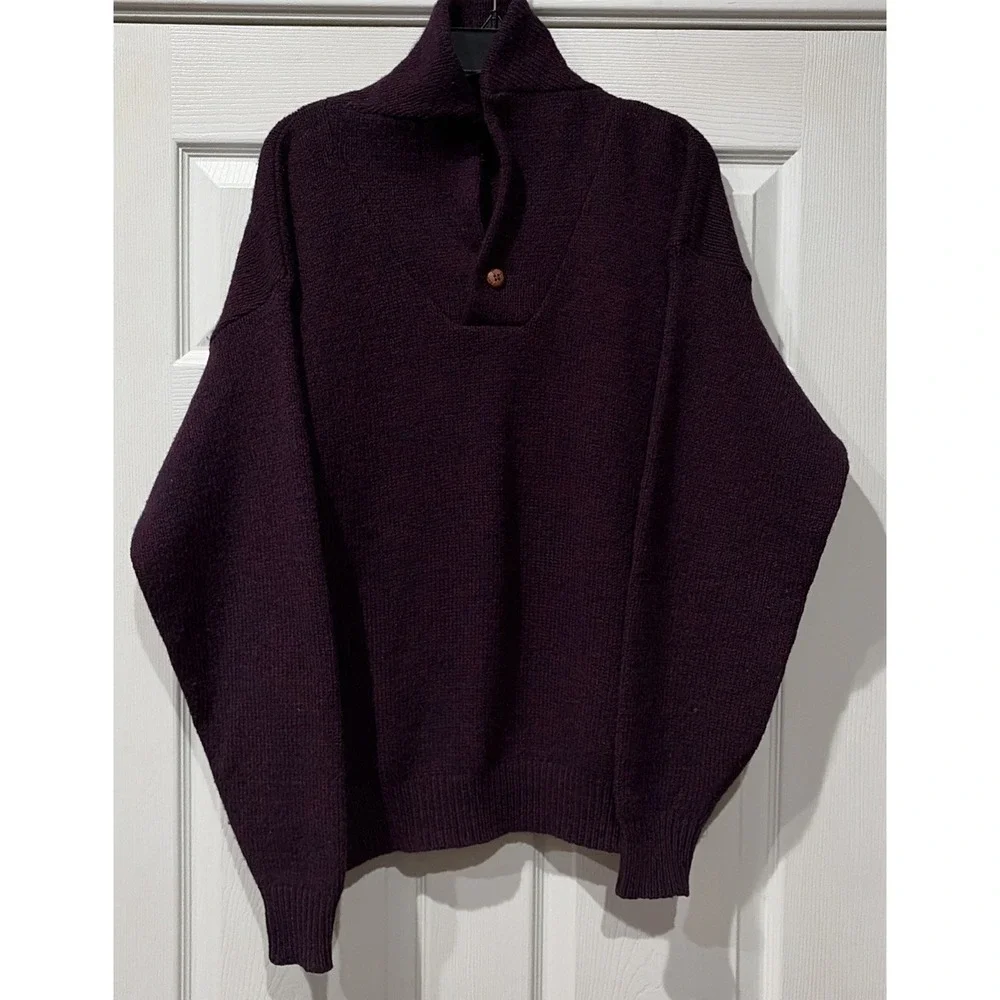 Vtg Eddie Bauer Wool Blend Sweater Mens Large Burgundy Blue Long Sleeve Pullover